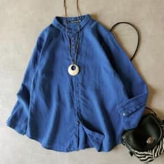 パラスパレス　Pallas Palace リネン 100%シャツ　ちび襟　ブルー パラスパレス Pallas Palace リネン 100%シャツ ちび襟 ブルー - メルカリ
