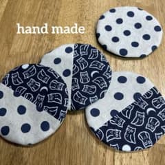 ハンドメイド　丸型コースター　ドット柄×ふくろう柄　4枚セットのサムネイル