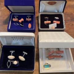 本珊瑚 カフス＆タイピン 4点セット ケース入り まとめ売り