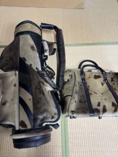 【希少】高級毛皮 キャディバッグ＆ボストンバッグ 斑点柄 本革 ゴルフバッグ 希少】高級毛皮 キャディバッグ＆ボストンバッグ 斑点柄 本革 ゴルフバッグ