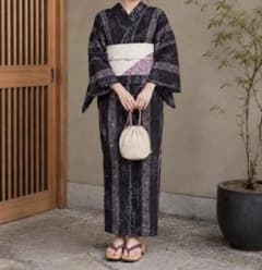 撫松庵/浴衣セット/未使用/モダン柄/綿/帯.下駄.巾着付き/定価45000円 