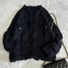 新品タグ付き⭐️SOÉJU ツイードライクニットジャケット ブラック