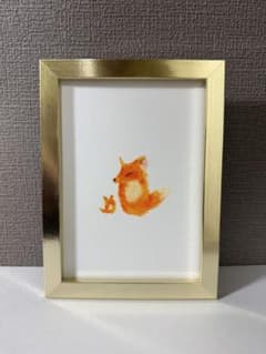 クレヨン画 「親ギツネと子ギツネ」 オリジナル原画 インテリア キツネのサムネイル