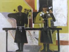 島田章三、【ふたりで花をいける】、希少な画集画、新品高級額・額装付