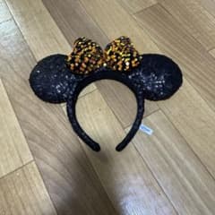 ミッキー耳カチューシャ 黒・オレンジ スパンコールのサムネイル