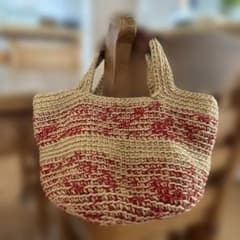 かごバッグ ジュート素材 レッド×ベージュ ハンドメイド 麻紐 - メルカリ