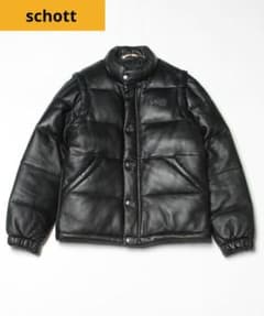 Schott ショット ダウンジャケット S レザー 黒 2way ダウンベスト 