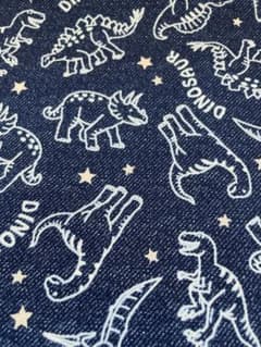 恐竜柄　デニム生地 ダイナソー　入園　入学　ハンドメイド　約110cm幅×2mのサムネイル