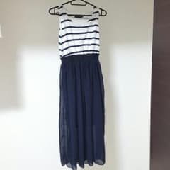 (美品)マキシ丈　ボーダーワンピースのサムネイル