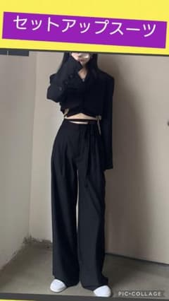 黒 クロップドジャケットとワイドパンツ セットアップ★卒業・入学★のサムネイル