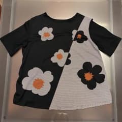 慈雨 センソユニコ ブラック 黒 お花 Tシャツ カットソー ボーダー