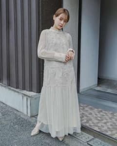 Lサイズ　新品　フェザーフラワーチュールドレス 花柄シフォン二次会/パーティー Lサイズ 新品 フェザーフラワーチュールドレス 花柄シフォン二次会