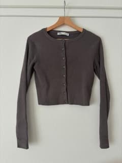 ZARA リブニット カーディガン グレー Lサイズのサムネイル