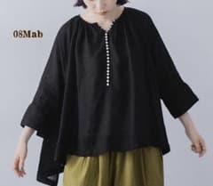 08Mab ゼロハチマブ リネン 多ボタン ギャザーブラウス プルオーバー 