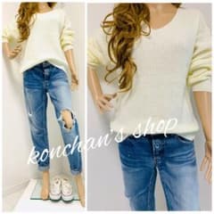❥❥タグ付き 新品未使用‼︎ GRL ホワイト Vネックルーズニットトップス❥❥のサムネイル