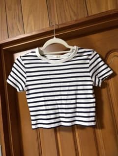 GU ボーダー ミニTシャツ 半袖 ショート丈 ホワイト ネイビー Mのサムネイル