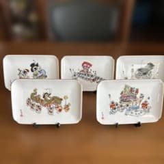 狸絵作家 堤けんじの長崎くんち絵皿 陶器 皿 5枚セット 狸の絵柄