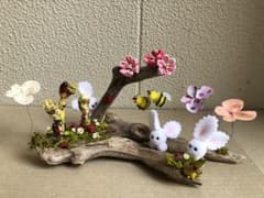 流木飾り 春 縮緬布 玄関飾りのサムネイル