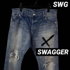 SWAGGER スワッガー デニム クロスマーク ダメージ ブルー 34 y2k