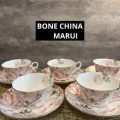 昭和レトロ MARUI マルイボーンチャイナ カップ&ソーサー5客セット 花