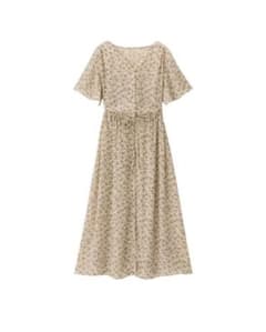フラワープリントフロントボタンワンピース　半袖　花柄　膝丈　着痩せのサムネイル