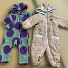2着セットベージュ中綿くま耳付きロンパースと可愛いドット柄防寒着.スキースケートのサムネイル