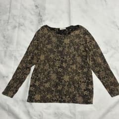 Adel 花柄 総柄 長袖トップス 黒 ゴールド レトロ 伸縮素材個性的のサムネイル