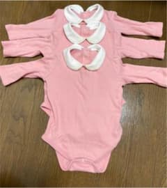 【おまとめ】双子　三つ子ちゃん　従姉妹用　3枚セット　ロンパース　ピンク　70のサムネイル