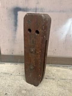 味わい深い古道具◆大型木製滑車 屋号・刻印入り◆明治・大正・昭和初期 骨董のサムネイル