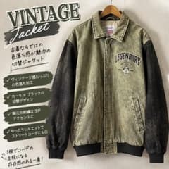【希少】ヴィンテージ　カーキ ブラック ジャケット 刺繍 古着のサムネイル