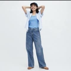ユニクロ UNIQLO バギー デニム ジーンズ ブルー 丈長め 23のサムネイル