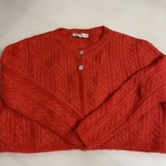美品❗️ZARA 長袖カーディガンビジューボタン付き M オレンジのサムネイル