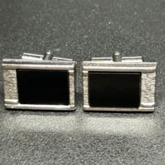 極美品】スクエア カフスボタン シルバー×ブラック オニキス調