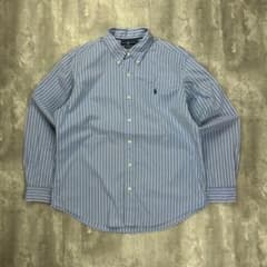 ラルフローレン 刺繍ロゴ 長袖 BDシャツ ストライプ 青白 XL 6545