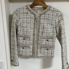 23区×LINTON ツイード ノーカラージャケット 小さいサイズ32 5号