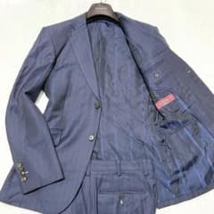 エルメネジルドゼニア セットアップ ネイビー ストライプ柄 裏地ロゴ総柄 M相当 エルメネジルドゼニア セットアップ ネイビー ストライプ柄 裏地ロゴ総
