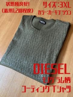 DIESEL】状態極良好！モノグラム柄コーティングTシャツ、3XL、カーキ 