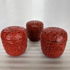 堆朱 棗 なつめ 3点 茶道具 牡丹文様 - メルカリ