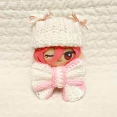 ちびぐるみ ぬい服 猫耳ニット帽 リボンセット ホワイト 編み物 ぬい活