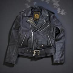 希少】レザー ダブルライダースジャケット スタッズ付 ブラック サイズ