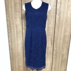 【美品】 GIRL 総レース ワンピース ドレス ノースリーブ 紺色 春夏のサムネイル