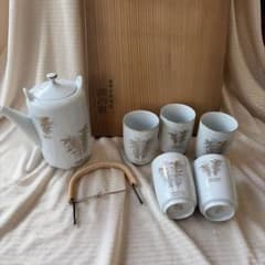 未使用・木箱付】深川製磁 金彩竹絵 茶器揃 急須1 湯呑5客 昭和レトロ