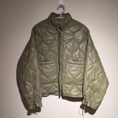 ZARA キルティングジャケット フェイクレザー カーキのサムネイル