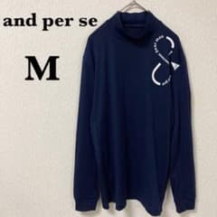 美品】and per se アンパスィ モックネック シャツ 長袖 ネイビー 