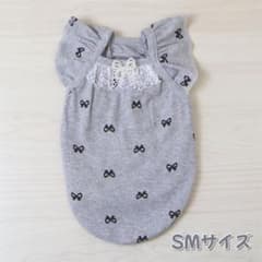 犬服 フリル レース リボン柄 グレー SMサイズのサムネイル