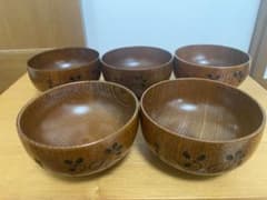 木製 汁椀 5客セット 花柄模様　桂由美　漆塗のサムネイル