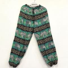 【新品】エスニック柄 象柄 サルエルパンツ グリーンのサムネイル