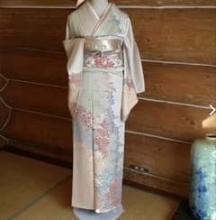 逸品！鳥柄の美しい訪問着 帯 帯締め 帯揚げ 重襟5点フルセットです 