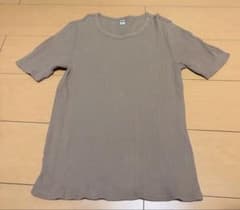 【UNIQLO】リブクルーネックT（5分袖）ベージュLサイズ ユニクロのサムネイル
