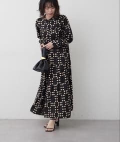 NAOドット柄ロングシャツワンピース ブラックのサムネイル